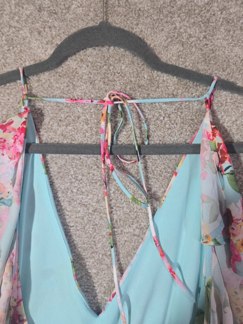 Adelyn Rae Floral Halter Midi Dress Fit Flare Garden Party Romantic Aqua Women L - Picture 12 of 12